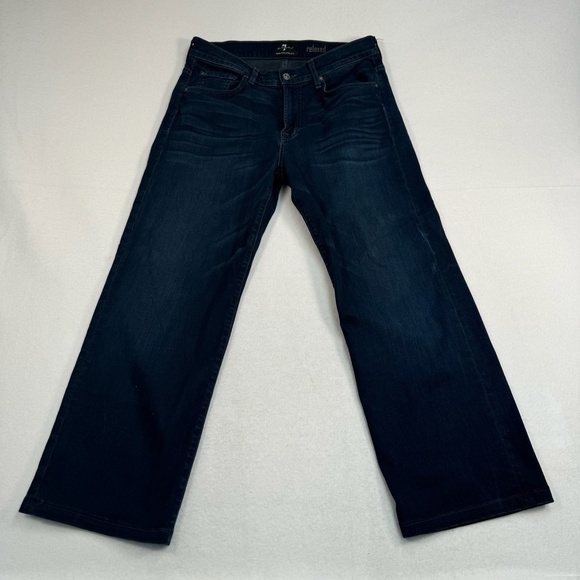 7 For All Mankind Relaxed Straight Leg Jeans Mens Size 33 Dark Blue Mid Rise - Picture 1 of 13